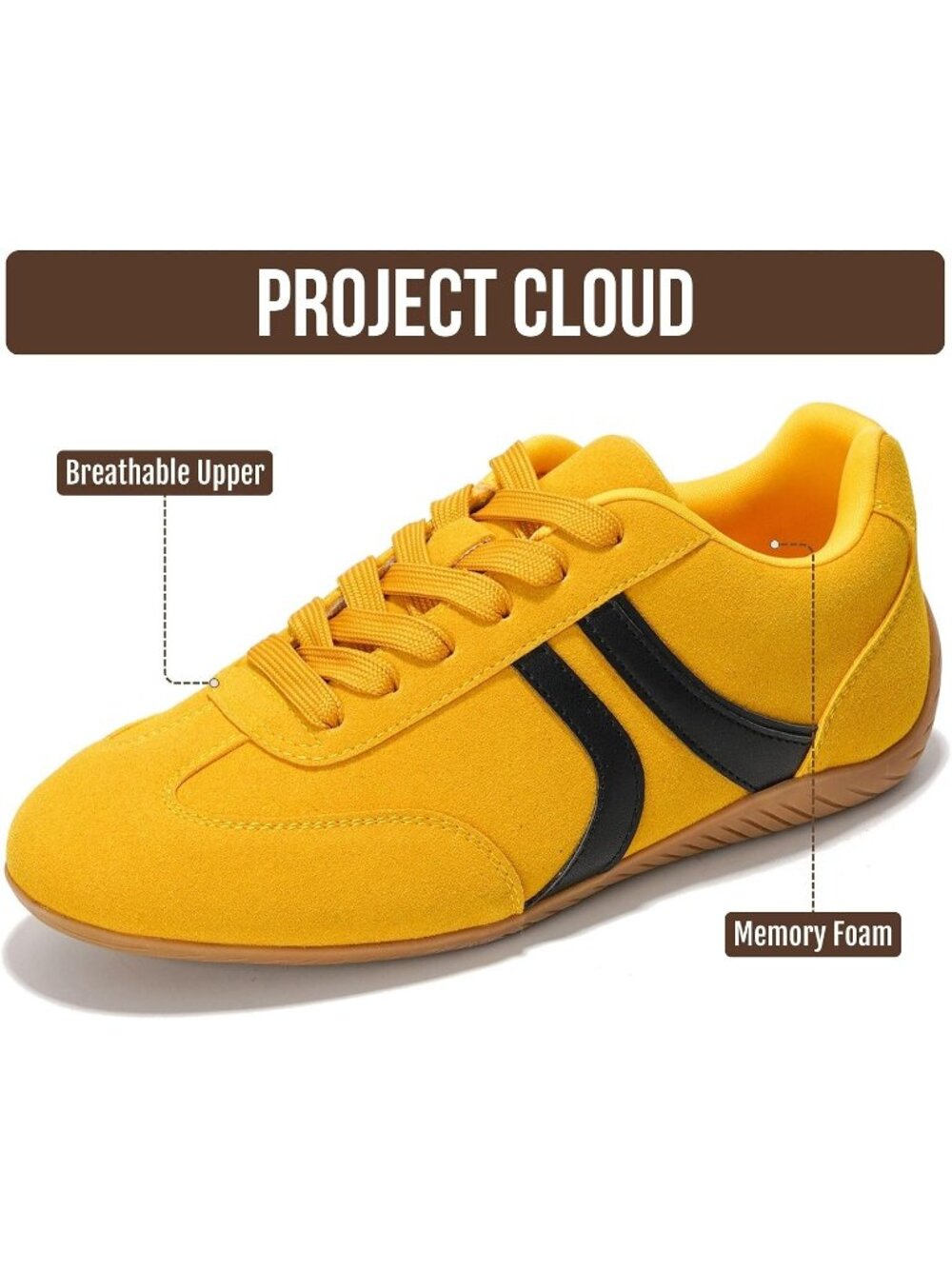 Women's Yellow Non-Slip Barefoot Soft Memory Foam Soft Memory Foam Sneakers - Picture 3 of 6